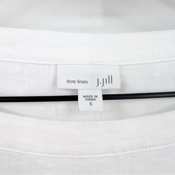 J. Jill Love Linen Colorblock 3/4 Sleeve Tulip Hem Blue White Blouse Size Small - Picture 3 of 5